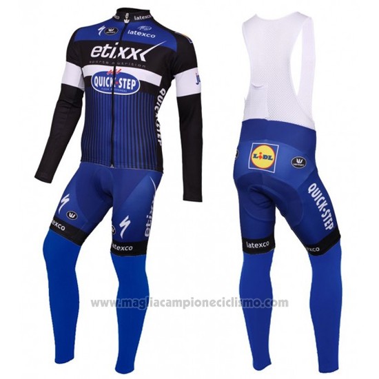 2016 Abbigliamento Ciclismo Etixx Quick Step Blu e Nero Manica Lunga e Salopette